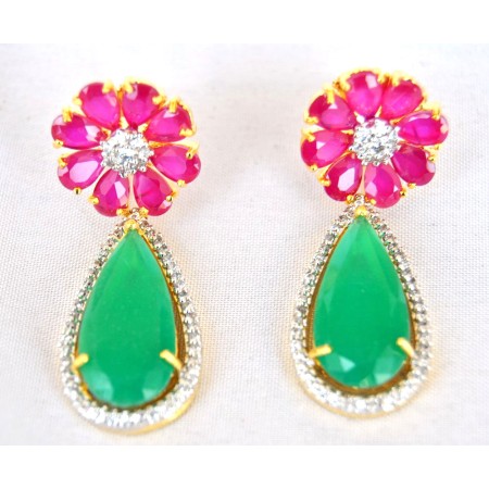 Emerald Ruby Dangler Drop Earrings